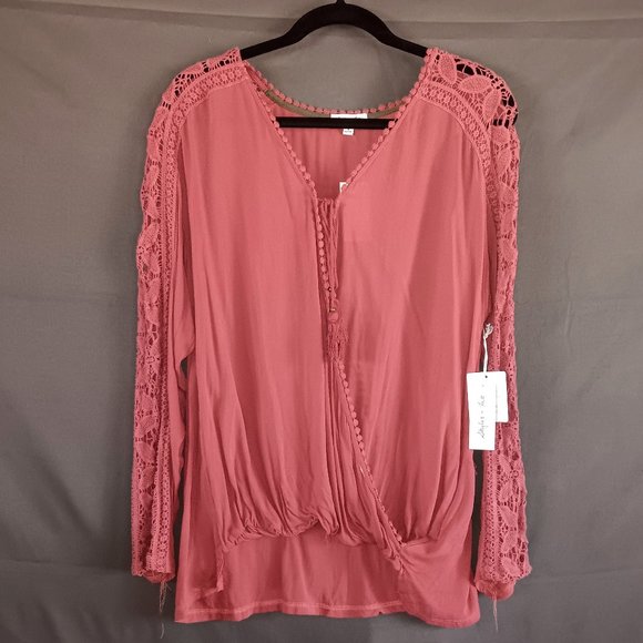 Skylar & Jade Tops - WOMEN'S RUST EMBROIDERED LONG SLEEVE SHIRT, NWT ADORABLE!